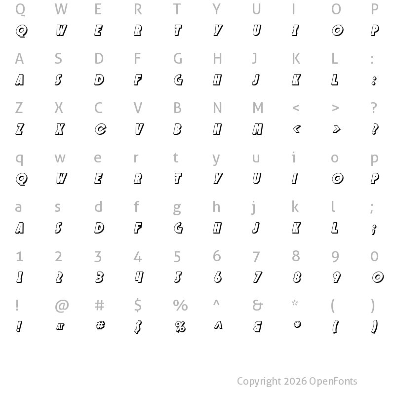 Character Map of SF Speakeasy Shaded Oblique