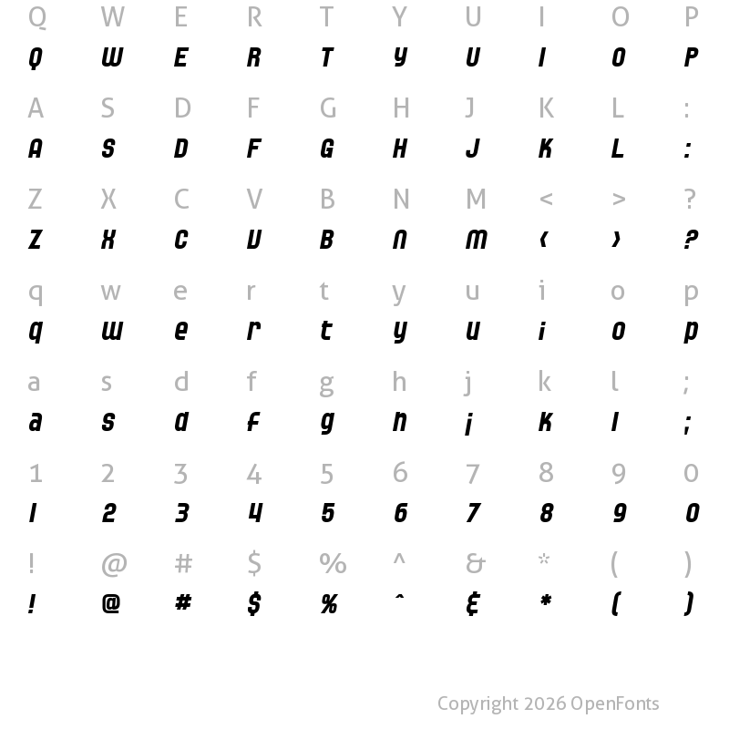 Character Map of SF Speedwaystar Bold Italic