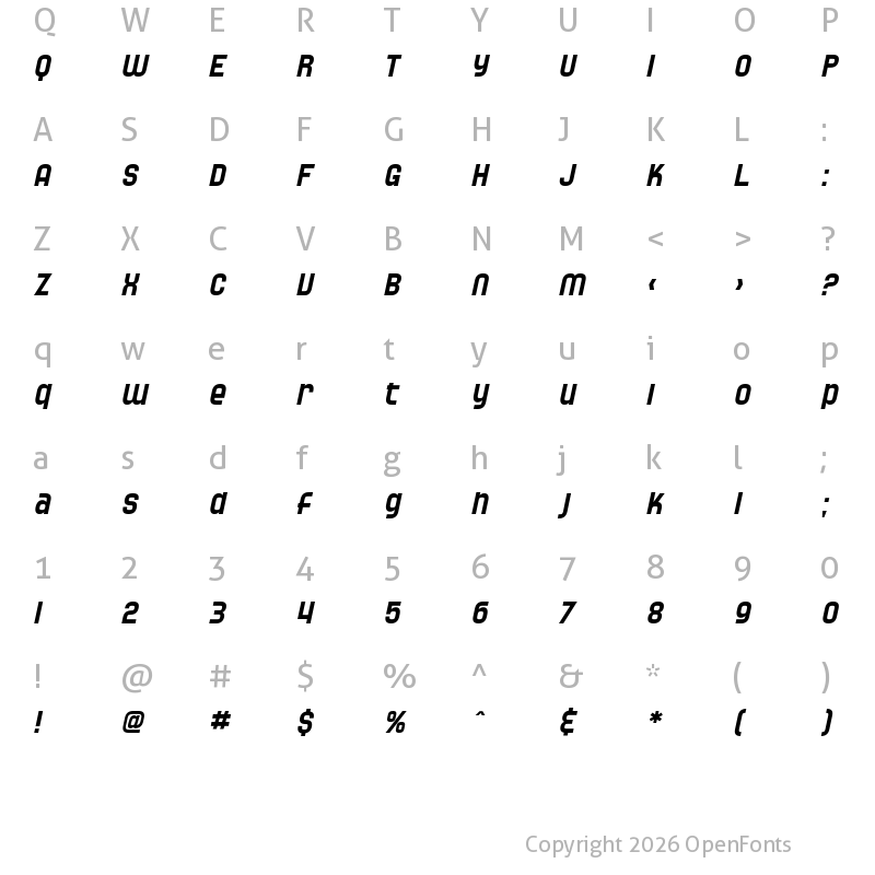 Character Map of SF Speedwaystar Oblique