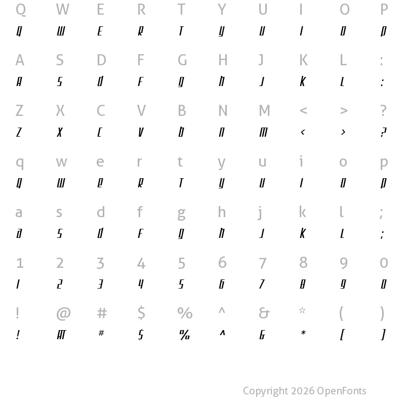 Character Map of SF Square Root Oblique