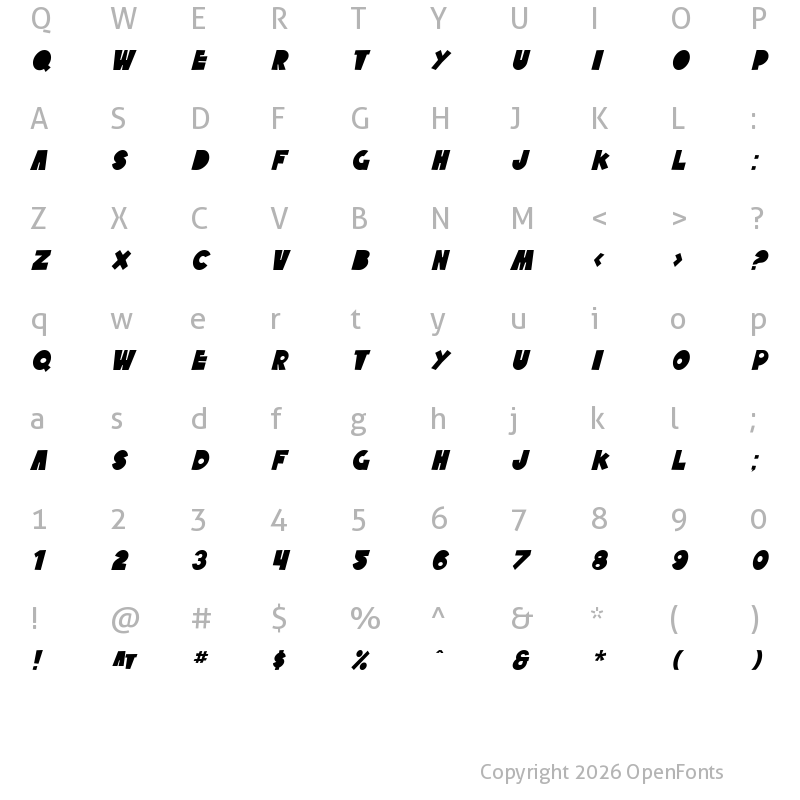 Character Map of SF Tattle Tales Italic