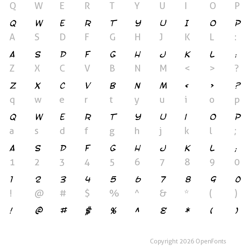 Character Map of SF Toontime Blotch Italic
