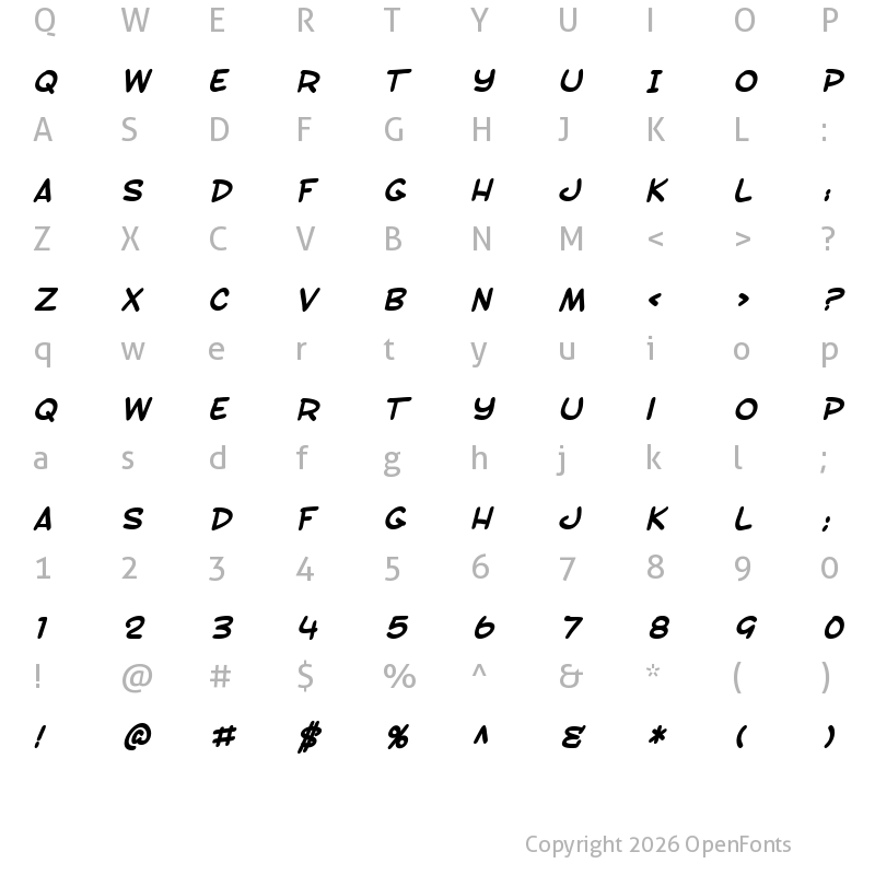 Character Map of SF Toontime Bold Italic