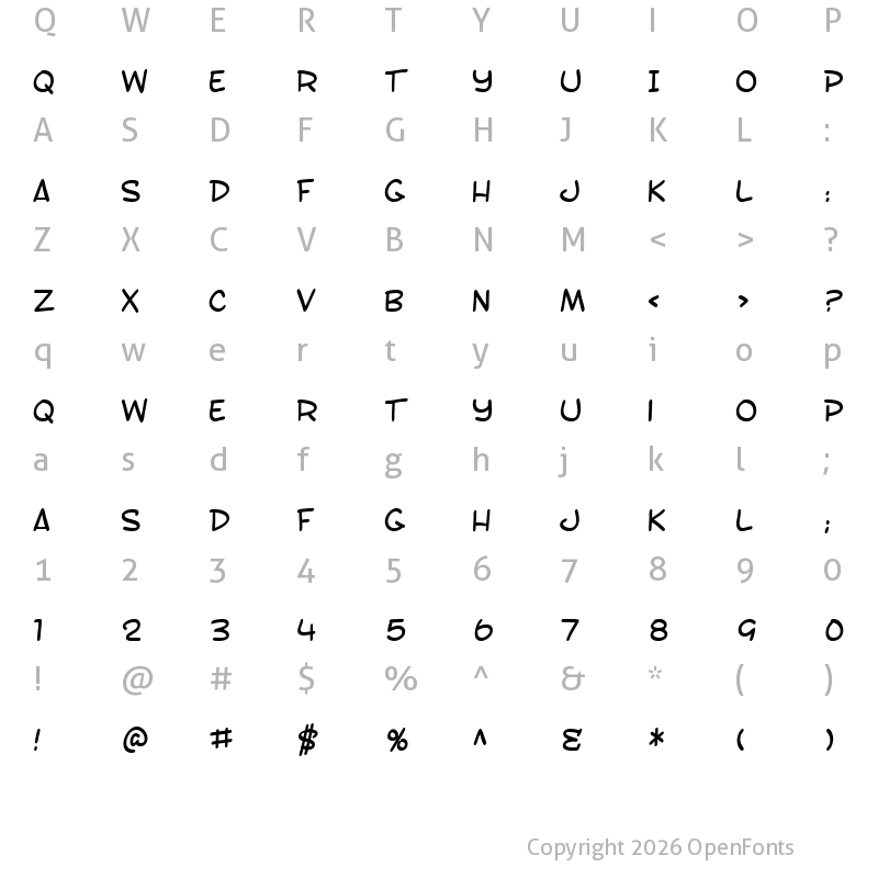 Character Map of SF Toontime Regular