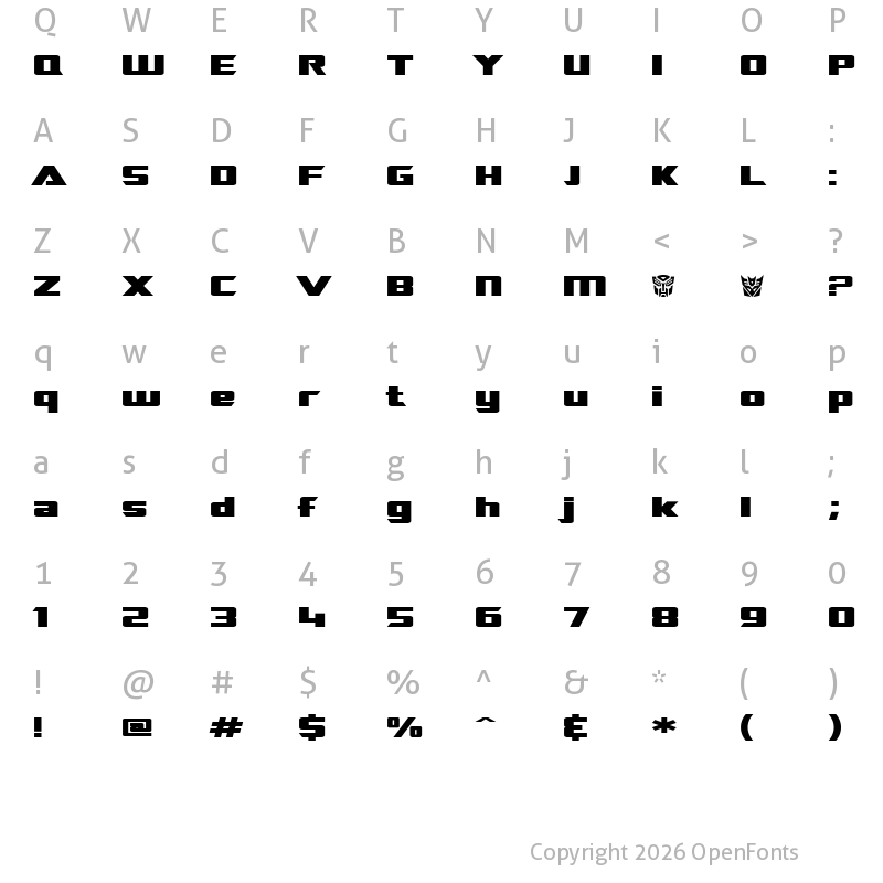 Character Map of SF TransRobotics Extended Bold