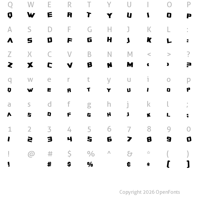 Character Map of SF Zero Gravity Condensed Bold