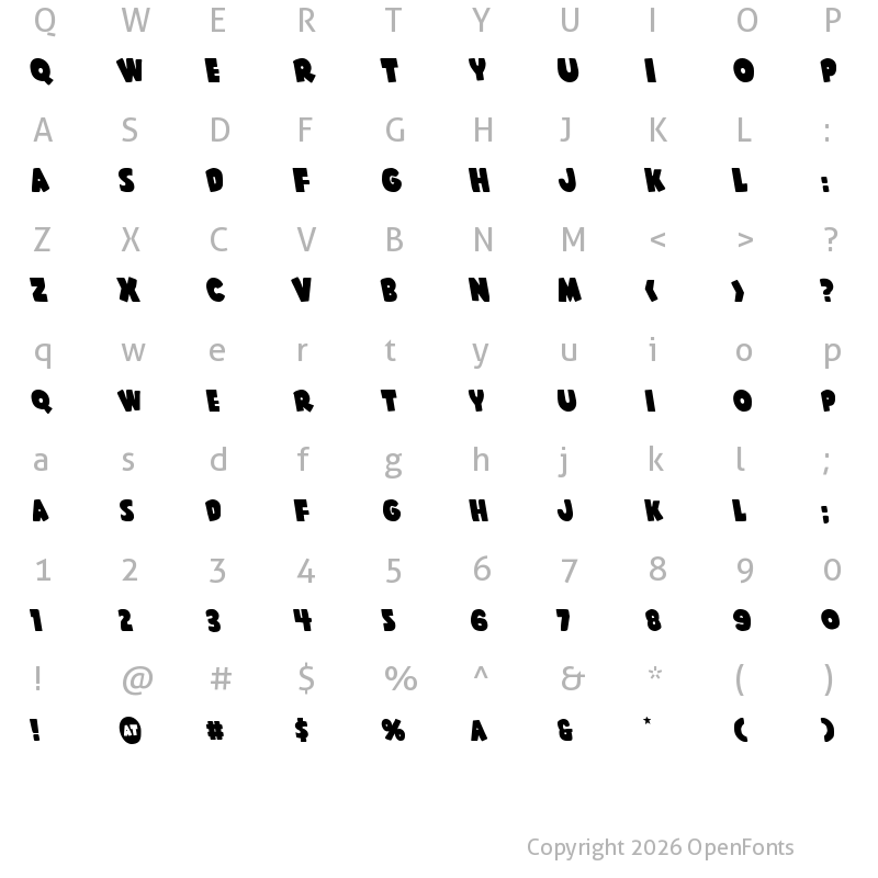 Character Map of Shablagoo Leftalic Italic