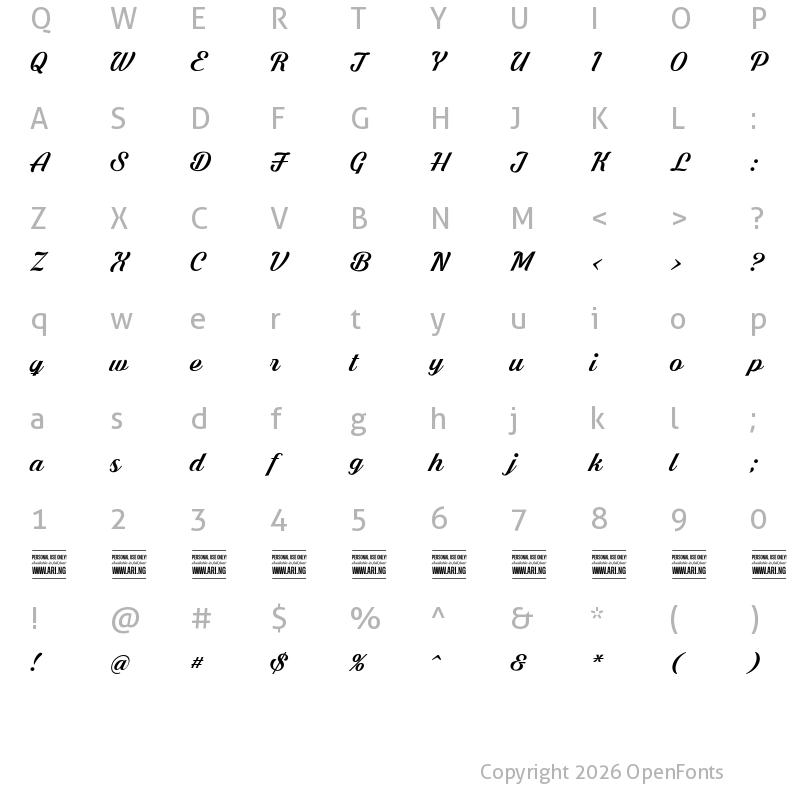 Character Map of Shaded Larch PERSONAL USE ONLY Regular