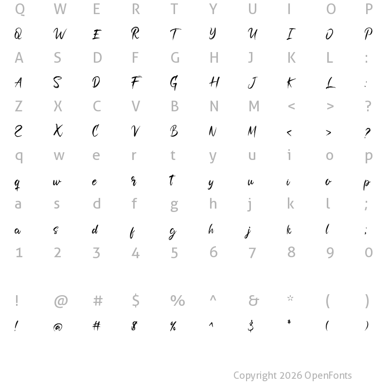 Character Map of Shadow Brush Regular