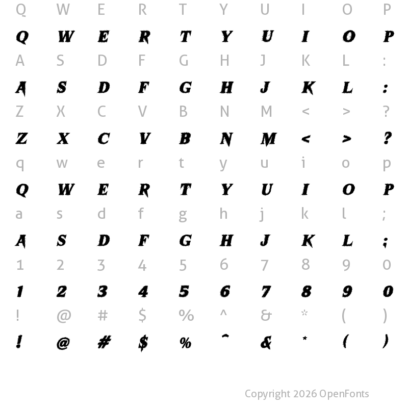 Character Map of Sharkbite Italic Regular