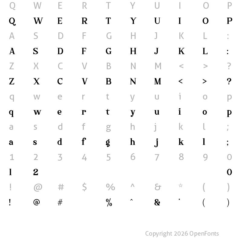 Character Map of Sharon - Personal Use Regular