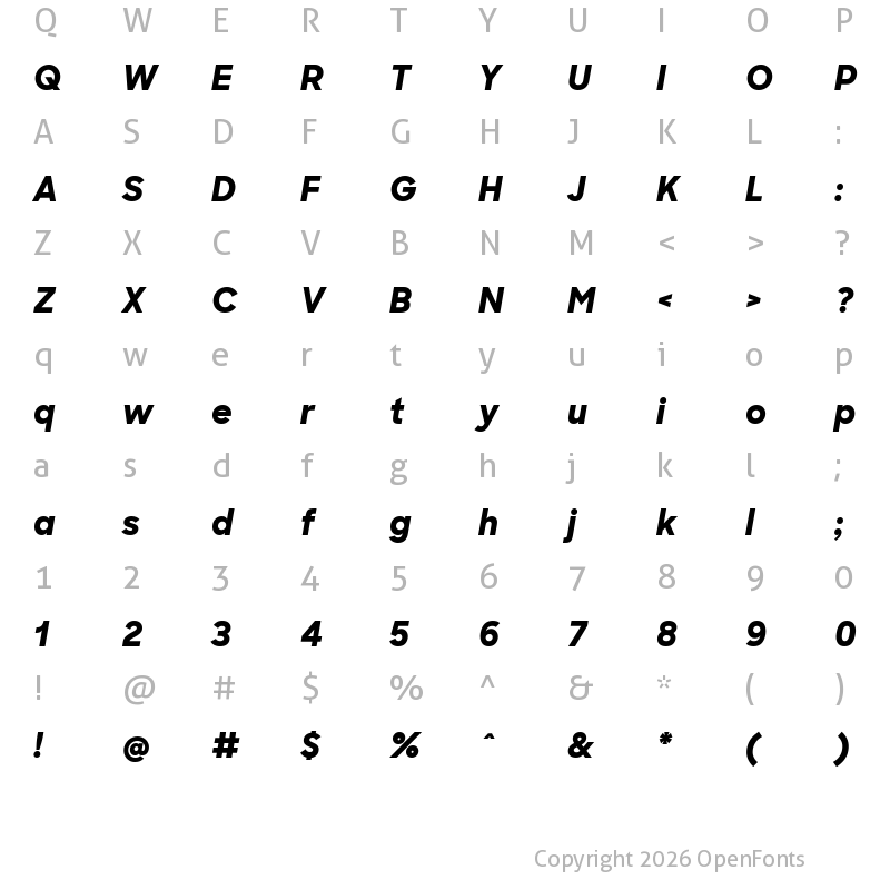 Character Map of Sharp Sans Extrabold Italic