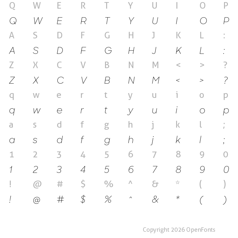 Character Map of Sharp Sans Light Italic