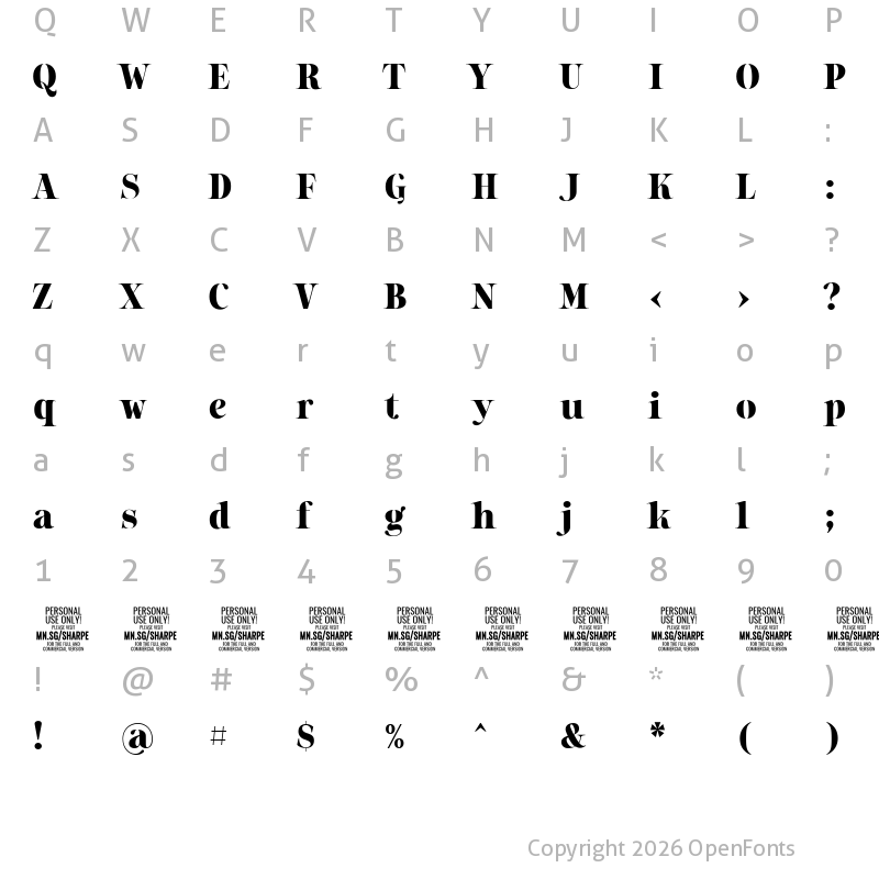 Character Map of Sharpe PERSONAL Black