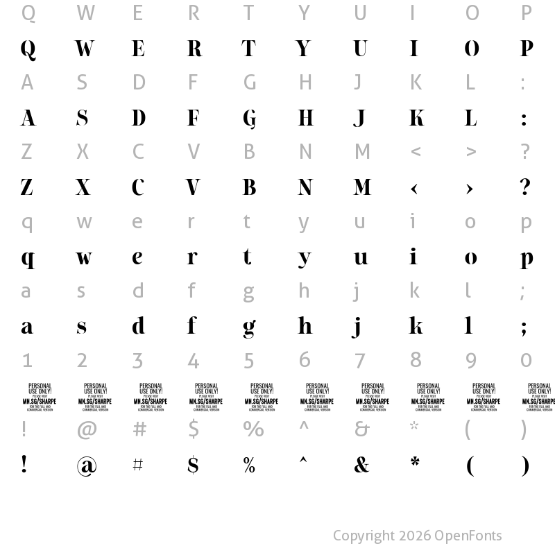 Character Map of Sharpe PERSONAL Bold