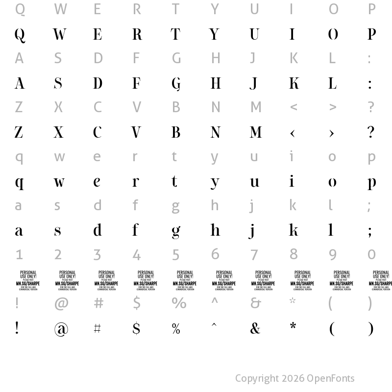 Character Map of Sharpe PERSONAL Medium