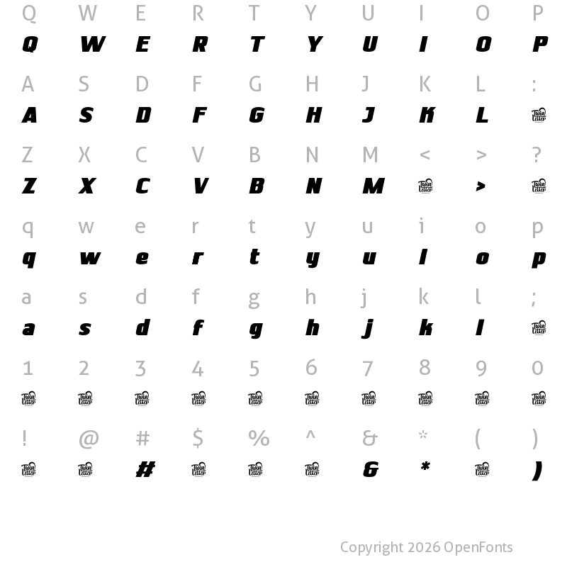 Character Map of SHARUNG Personal use Black Slanted