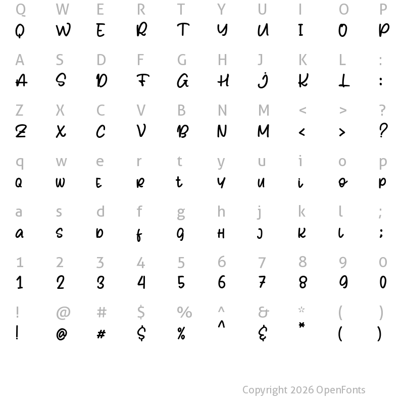 Character Map of Shegon Regular