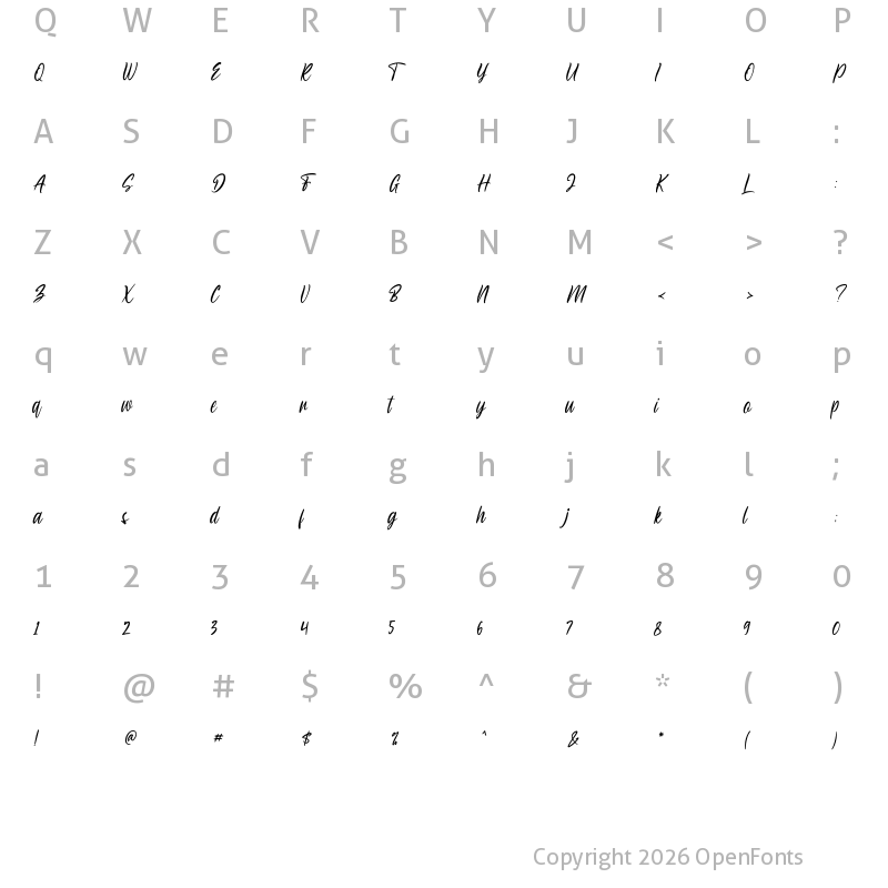 Character Map of Sheltone Regular