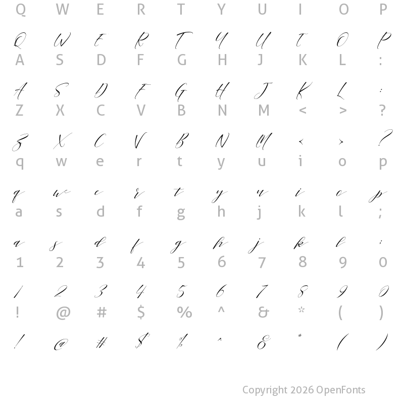 Character Map of Sheraton Script Regular