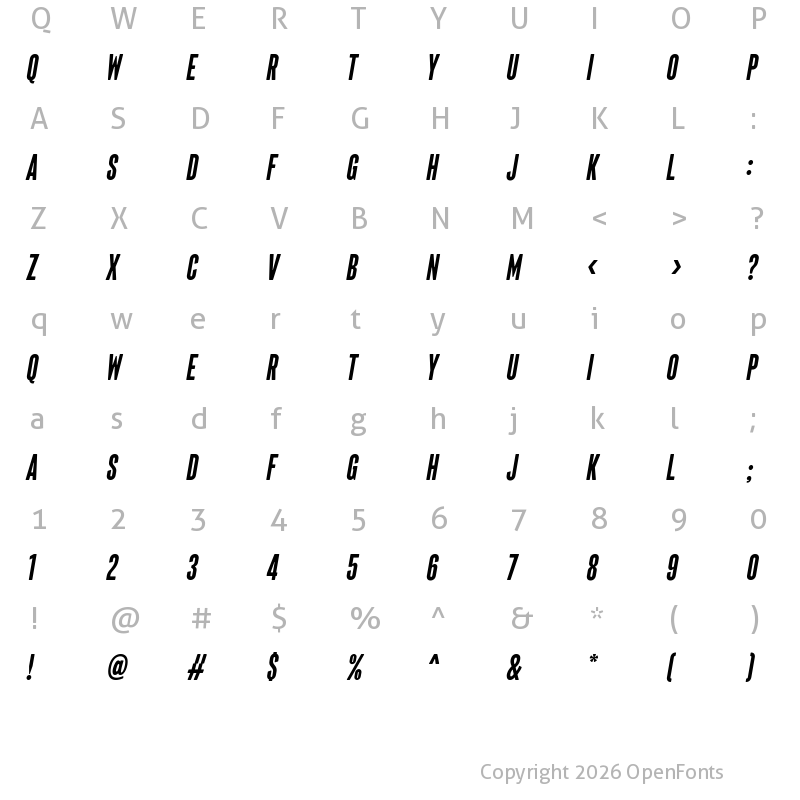 Character Map of Sherman Italic