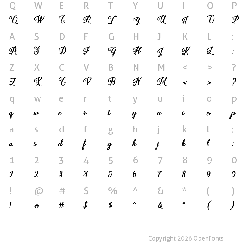 Character Map of Shiffany Regular