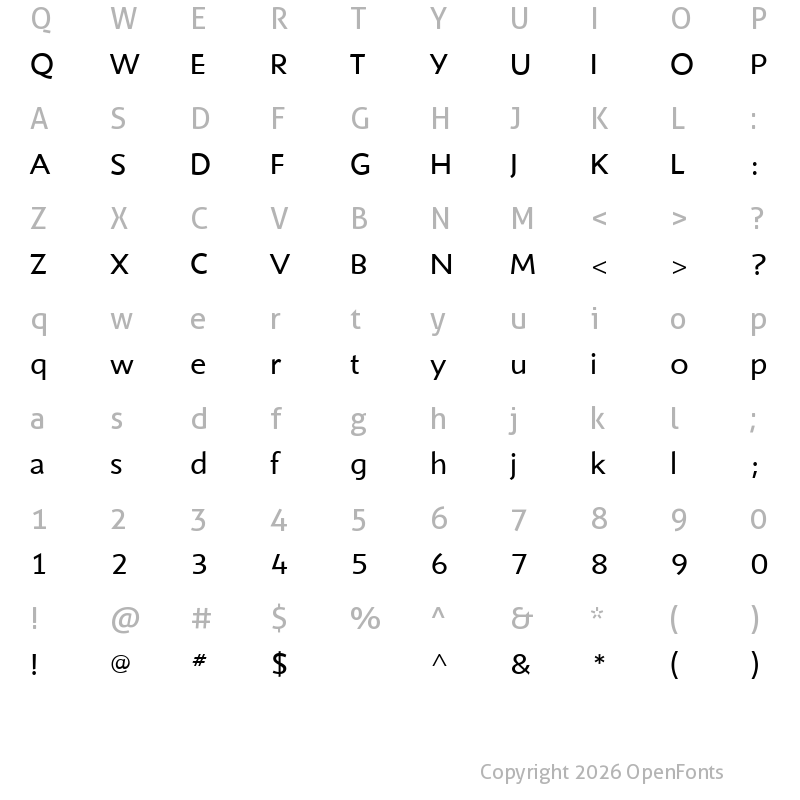 Character Map of ShinnBook Regular