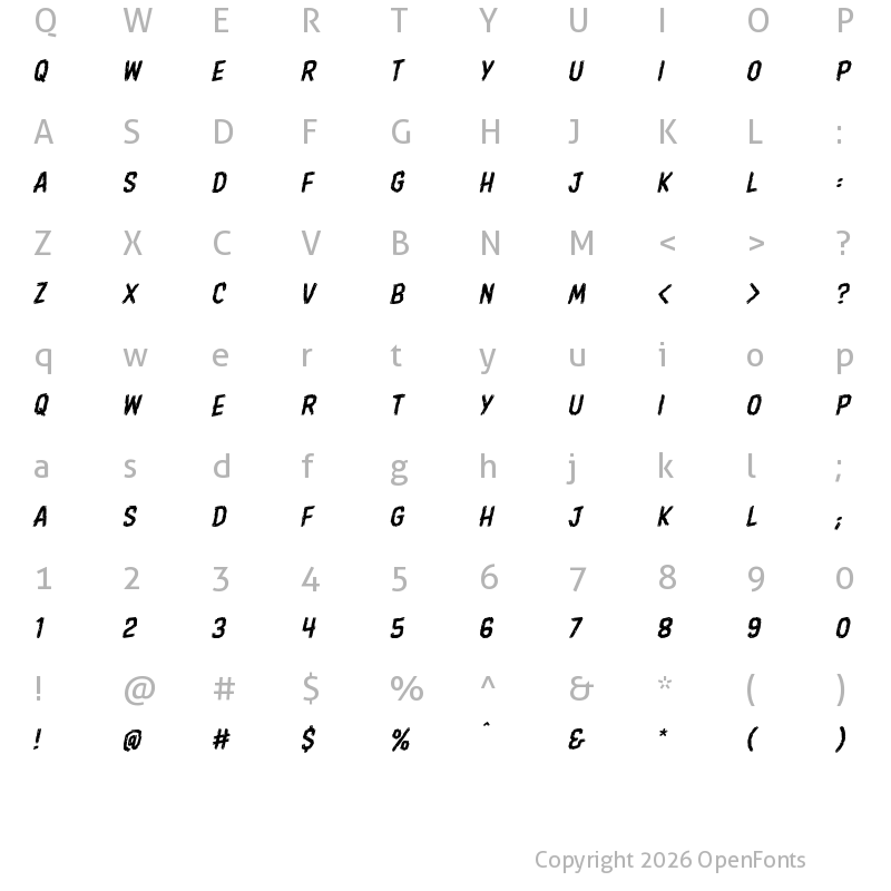 Character Map of Shrunken Head LT BB Italic