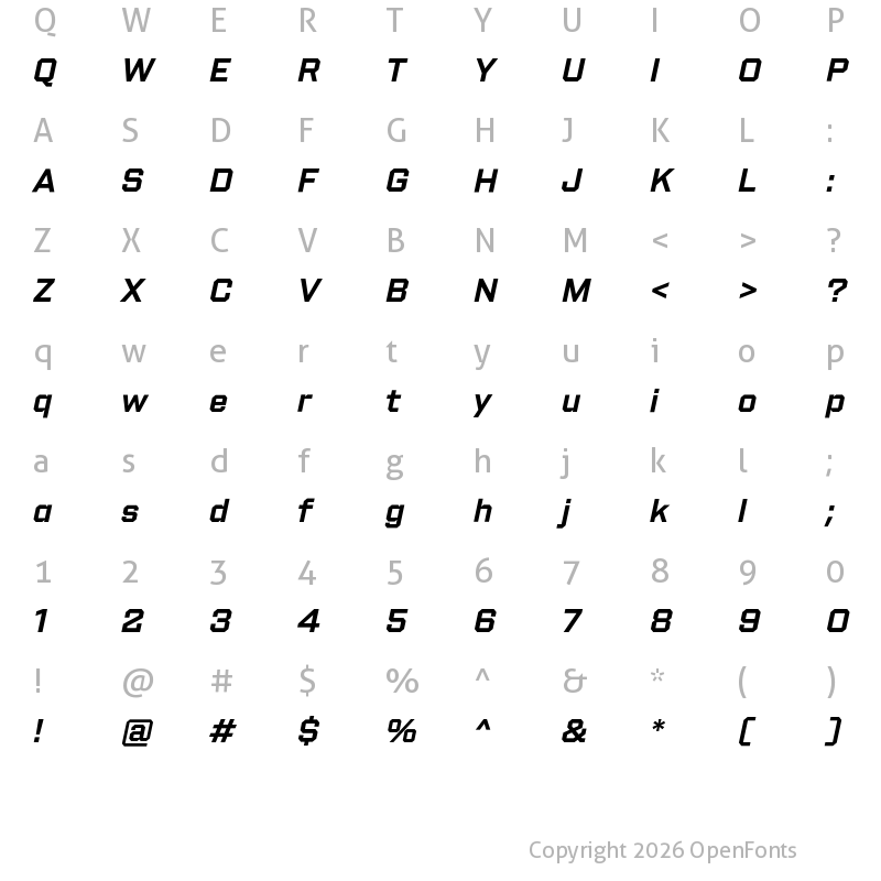 Character Map of Shuttleblock Demi Italic
