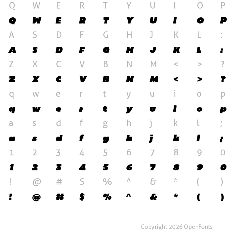 Character Map of Sigmund PRO Heavy Italic