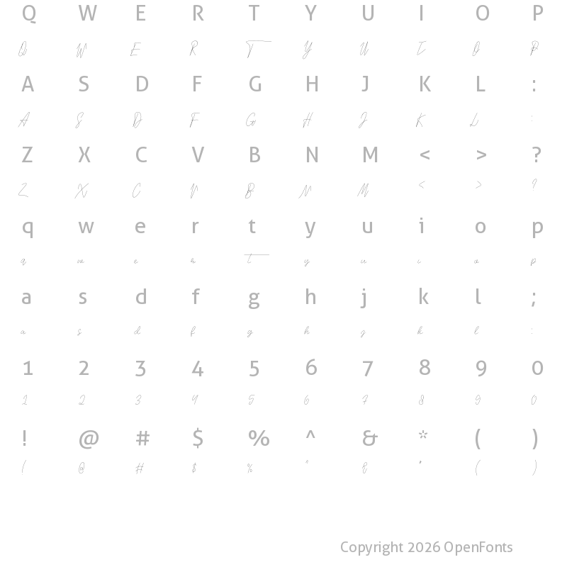 Character Map of Signature Love Regular
