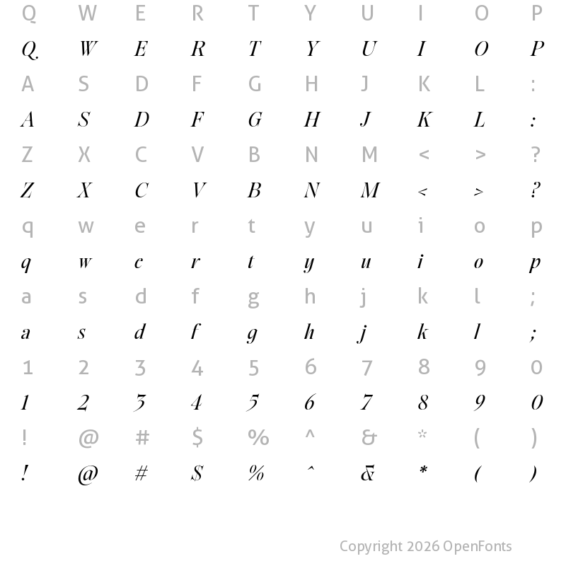 Character Map of Sigurd Regular Italic