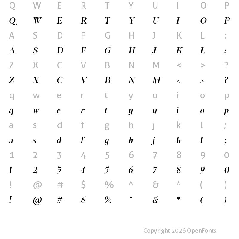 Character Map of Sigurd Semi Bold Italic