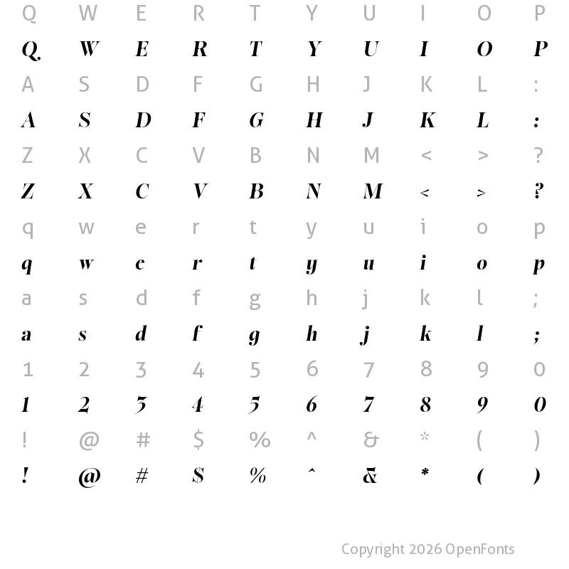 Character Map of Sigurd Semi Extra Bold Italic