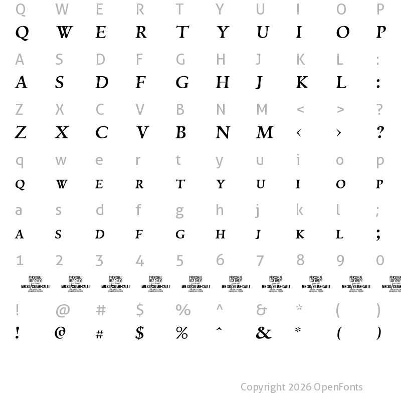 Character Map of Silian Calligraphy PERSONAL Regular