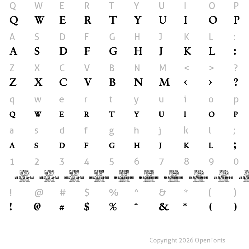 Character Map of Silian Rail PERSONAL USE Bold