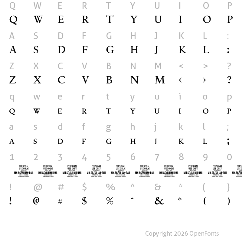 Character Map of Silian Rail PERSONAL USE Light