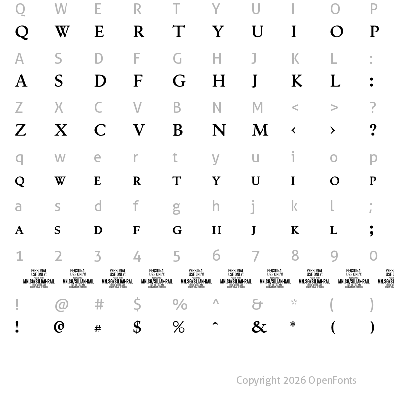 Character Map of Silian Rail PERSONAL USE Regular