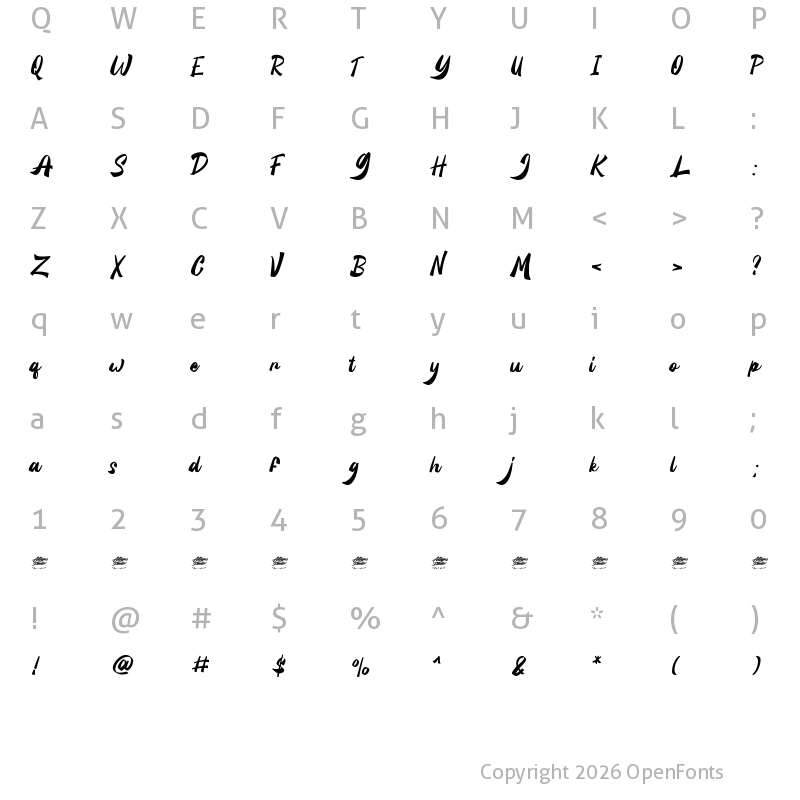 Character Map of Silintho - Personal Use Regular