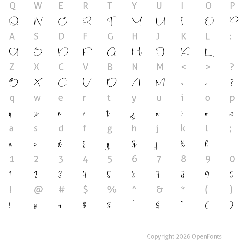Character Map of Sillenta Brighten Regular