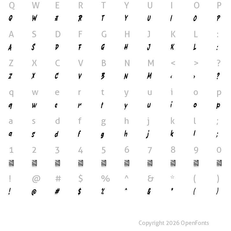 Character Map of Silvercrush DEMO
