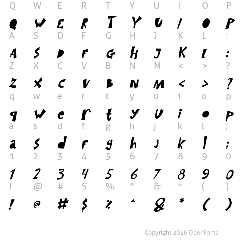 Character Map of SIMBA KING Italic