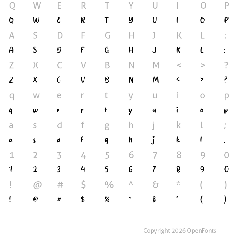 Character Map of Simon Lovely Regular