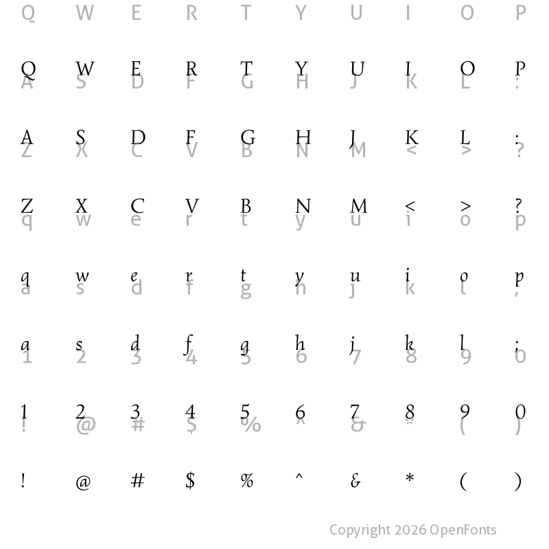 Character Map of Simonetta Italic