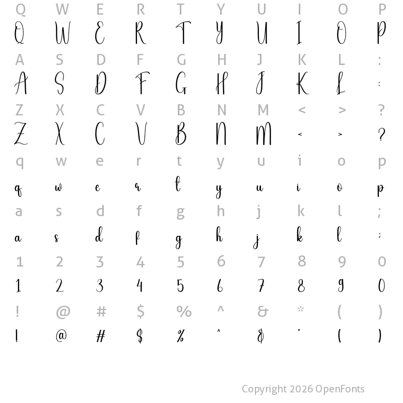Character Map of Simple Wedding Regular
