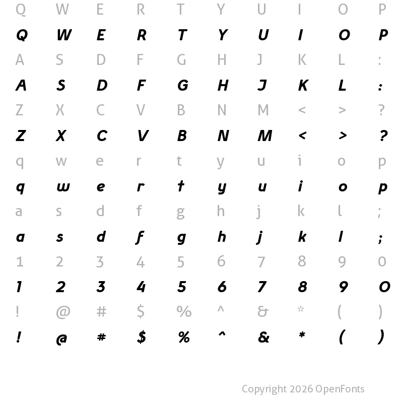 Character Map of Simply Sans Bold Italic