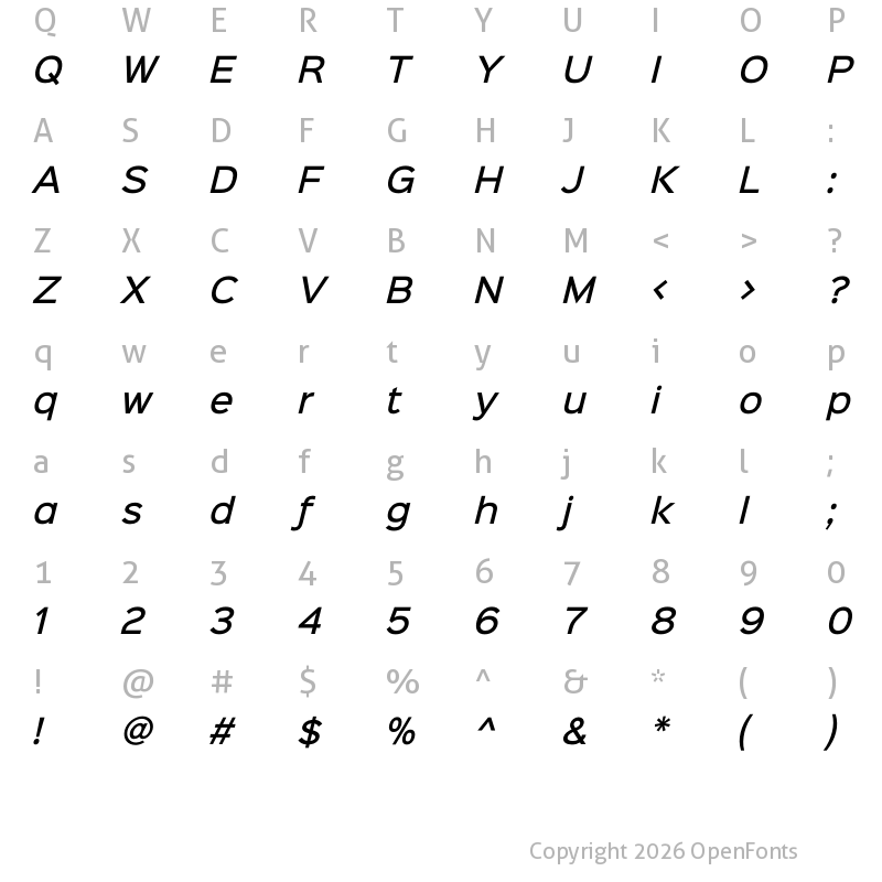 Character Map of Sinkin Sans 500 Medium Italic
