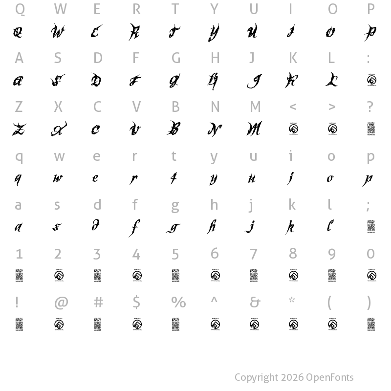 Character Map of Sinner Script Regular