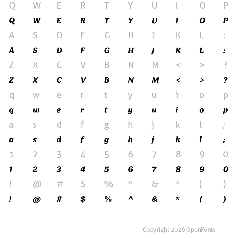 Character Map of Sirenia Semibold Italic