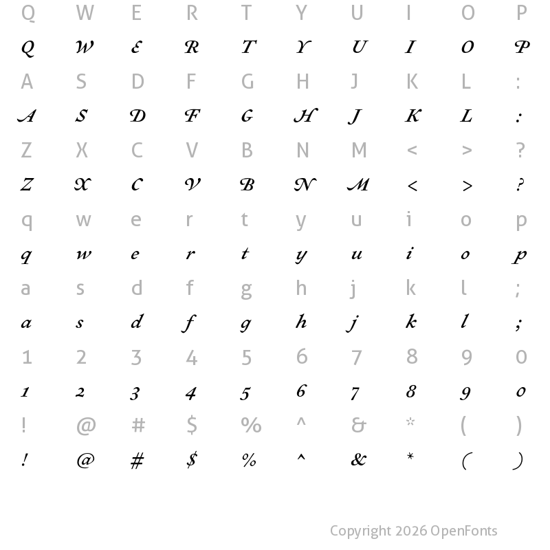 Character Map of Sirenne Text MVB Swash Italic